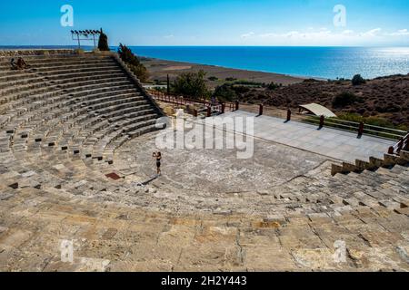 Il Teatro al sito archeologico, di Kourion, Episkopi, Repubblica di Cipro Foto Stock