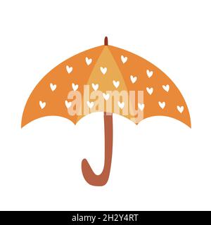 Ombrello aperto Doodle con stampa a cuore su sfondo bianco. Ombrello vettoriale per autunnale design Illustrazione Vettoriale