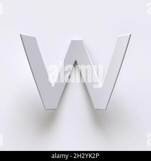 Font carta piegato con ombre lunghe Letter W immagine di rendering 3D isolata su sfondo grigio Foto Stock