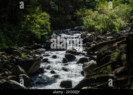 Vista panoramica sul fiume Iao, West Maui Mountains, Hawaii Foto Stock
