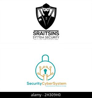 Tecnologia moderna cyber system Security lucchetto tech circuito connesso logo design Illustrazione Vettoriale