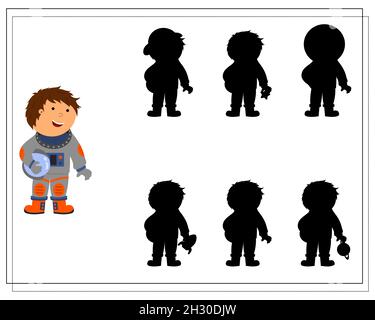Un gioco di puzzle per i bambini, passare attraverso un labirinto, un astronauta e un razzo. Vettore Illustrazione Vettoriale