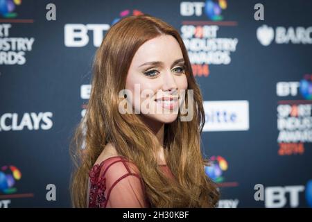 Una Foden arriva al BT Sport Industry Awards 2014 al Battersea Evolution di Londra. Foto Stock