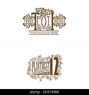 Ristorante swirl foglia pianta vintage logo design Illustrazione Vettoriale