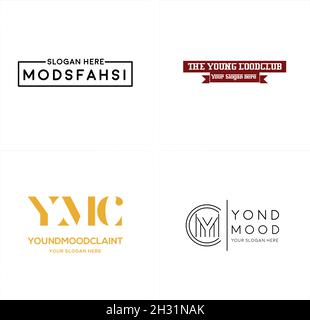 Design del logo con linea piatta e rettangolo con lettere iniziali con marchio denominativo Illustrazione Vettoriale