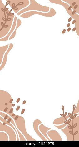 le storie sono caratterizzate da forme organiche astratte e da elementi botanici disegnati a mano. stile a mano libera con colori caldi e moderni. Illustrazione Vettoriale