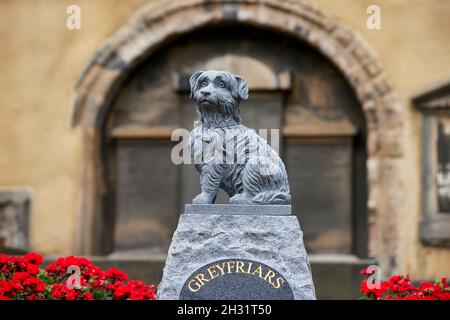 Edimburgo, Scozia, statua di Bobby all'interno dello storico cortile Greyfriars Kirk Foto Stock