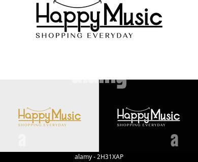 Wordmark testo creativo Happy music linea arte sorriso logo design Illustrazione Vettoriale