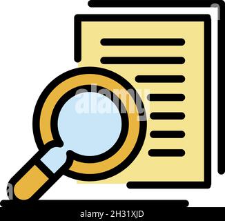Icona lente di ingrandimento di controllo. Lente di ingrandimento vettoriale di controllo del contorno, colore piatto isolato Illustrazione Vettoriale