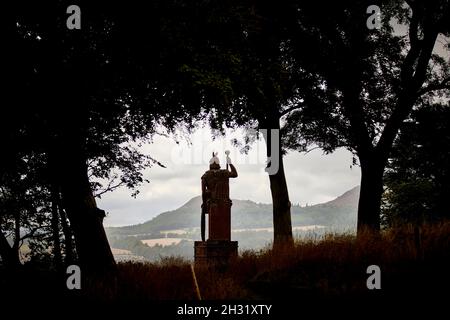 Statua di William Wallace, Bemersyde vicino a Melrose nei confini scozzesi, realizzata in arenaria rossa da John Smith Foto Stock