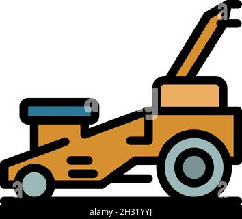 Icona del rasaerba a benzina. Profilo tosaerba benzina vettore icona colore piatto isolato Illustrazione Vettoriale