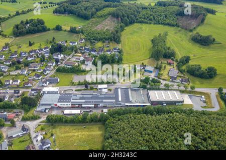 Fotografia aerea, sede della società Heinrich Huhn Metal Processing Company, Hützemert, Drolshagen, Sauerland, Renania settentrionale-Vestfalia, Germania, albero morte, Foto Stock