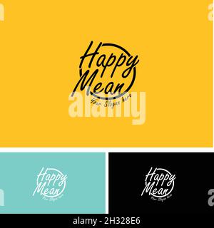 Testo del marchio denominativo scritta creativa felice significa disegno del marchio Illustrazione Vettoriale
