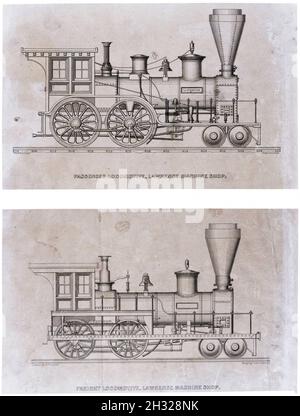 Scansione di un treno d'epoca del XIX secolo su una ferrovia da un libro degli esercizi Foto Stock