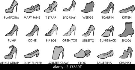 Scarpe diversi tipi e modelli di abbigliamento moda Illustrazione Vettoriale