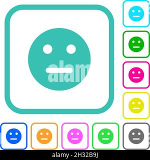 Emoticon neutre icone piatte dai colori vivaci in bordi ricurvi su sfondo bianco Illustrazione Vettoriale