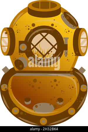 Casco subacqueo retro isolato su bianco Illustrazione Vettoriale
