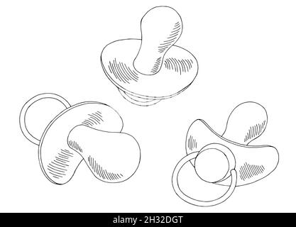 Pacifier Set grafico bianco e nero disegno isolato vettore illustrazione Illustrazione Vettoriale