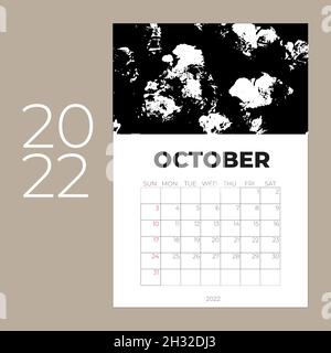 Modello di progettazione per il calendario del 2022 ottobre. Illustrazione Vettoriale