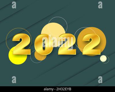 Biglietto di auguri per l'anno nuovo felice. Logo festivo 2022. Modello grafico astratto isolato. Intestazione del calendario. Illustrazione Vettoriale