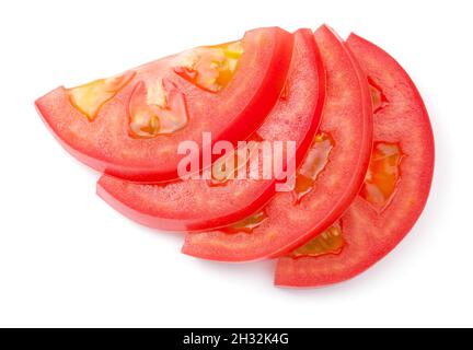 Pomodoro a fette isolato su sfondo bianco. Vista dall'alto Foto Stock