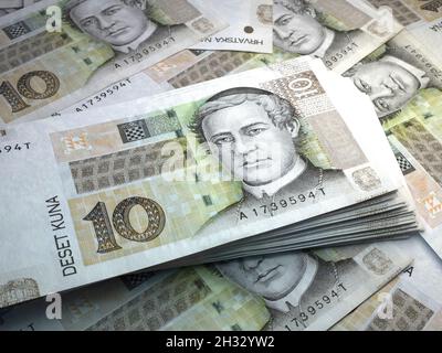 Denaro della Croazia. Kuna croato fatture. Banconote HRK. 10 euro. Affari, finanza, notizie di background. illustrazione 3d. Foto Stock