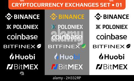 Set di simboli di scambio di criptovaluta, icone di simboli digitali del mercato azionario isolate in bianco e nero e a colori. Impostare 01. Illustrazione vettoriale. Illustrazione Vettoriale