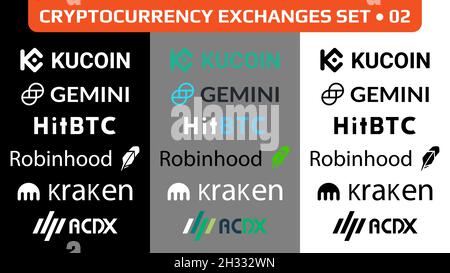 Set di simboli di scambio di criptovaluta, icone di simboli digitali del mercato azionario isolate in bianco e nero e a colori. Impostare 02. Illustrazione vettoriale. Illustrazione Vettoriale