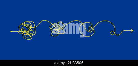 Semplificazione della linea a freccia. Complessità e sviluppo di idee, brainstorming e problem solving concept. Concetti difficili da semplici Foto Stock