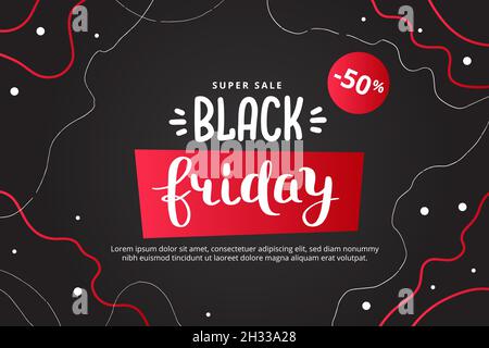 Modello banner vendita black friday, illustrazione vettoriale con scritta a mano Illustrazione Vettoriale