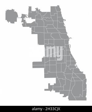 Chicago City, mappa amministrativa isolata su sfondo bianco, USA Illustrazione Vettoriale