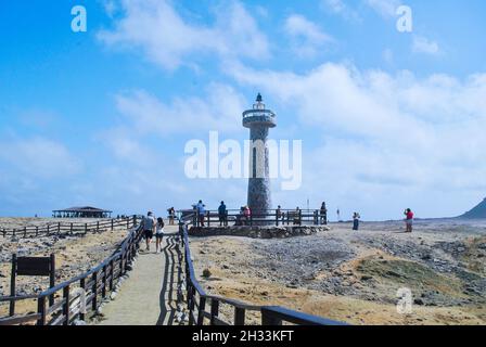 Mirador la Puntilla. Faro. La Chocolatera. Spiaggia di Salinas. Provincia di Santa Elena, Ecuador. Foto Stock