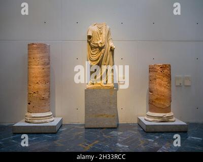 Mostre nel Museo del Teatro Romano Mvseo nella città di Cartagena, Spagna. Foto Stock