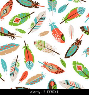Motivo senza cuciture con piume su sfondo bianco Illustrazione Vettoriale