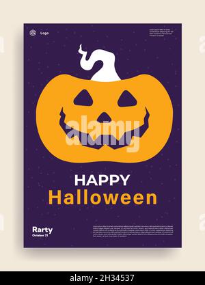 Buon giorno di Halloween. Una serie di semplici illustrazioni vettoriali. Poster, banner, copertina, sfondo. Concetto di illustrazione del banner vettoriale. Poster del partito per la sala Foto Stock