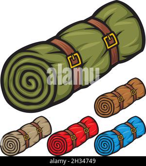 Sacco a pelo per campeggio (rotolo di letto) illustrazione vettoriale Illustrazione Vettoriale