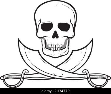 Illustrazione vettoriale del cranio pirata e delle sciabole incrociate Illustrazione Vettoriale