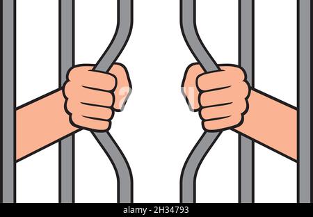 Pausa carcere - mani barre di tenuta (uomo in prigione) illustrazione vettoriale Illustrazione Vettoriale