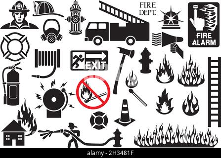 Icone dei vigili del fuoco e simboli raccolta illustrazione vettoriale Illustrazione Vettoriale