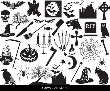 Illustrazione vettoriale del set di icone di Halloween (elementi horror) Illustrazione Vettoriale