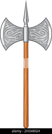 Illustrazione vettoriale dell'ascia a doppio bordo medievale Illustrazione Vettoriale
