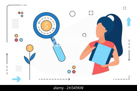 Concetto di incubatore di startup, tecnologie per la crescita aziendale, sviluppo aziendale. Analisi del reddito, audit dei profitti aziendali, immagine vettoriale Illustrazione Vettoriale