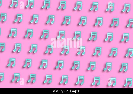 Simbolo della sedicesima nota trasmesso via IR, sfondo musicale, sfondo rosa minimo Foto Stock