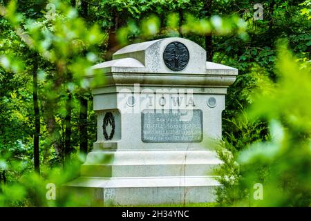 Il monumento dell'Iowa sul campo di battaglia del parco militare nazionale di Shiloh in Tennessee. Foto Stock