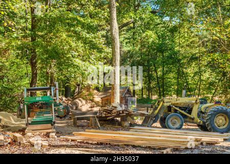 Una segheria all'aperto a Morganton, Carolina del Nord. Foto Stock
