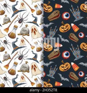 acquerello halloween creature spooky modelli disegno vettoriale Illustrazione Vettoriale