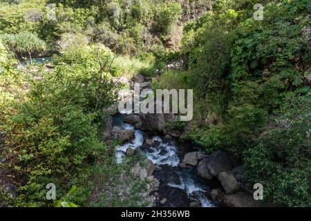 Vista panoramica del torrente Kinihapai, West Maui Mountains, Hawaii Foto Stock
