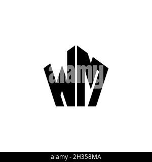 Lettera del logo WM Monogrammo con forma geometrica poligonale disegno isolato su sfondo bianco. Stella poligonale, stella di scudo geometrico. Illustrazione Vettoriale