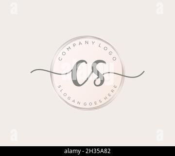 LOGO CS femminile. Utilizzabile per la natura, salone, centro benessere, cosmetici e loghi di bellezza. Elemento modello di disegno con logo a vettore piatto. Illustrazione Vettoriale