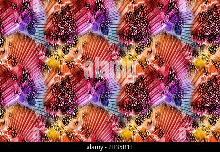 stampa in tessuto moderno senza cuciture, stampa in tessuto senza cuciture, disegni colorati, motivi di abbigliamento Foto Stock